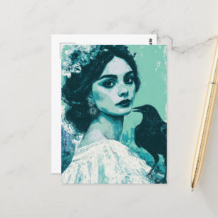 Frau und Rabe Postkarte