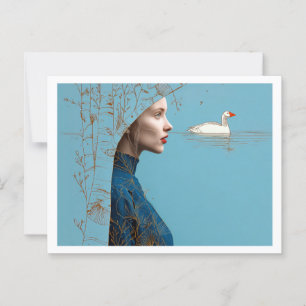 Frau und Schneegänse, minimalistische Linienkunst Postkarte