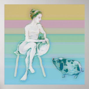 Frau und Schwein Poster