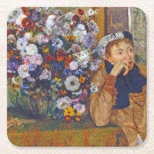 Frau und Vase der Blume, Edgar Degas Rechteckiger Pappuntersetzer