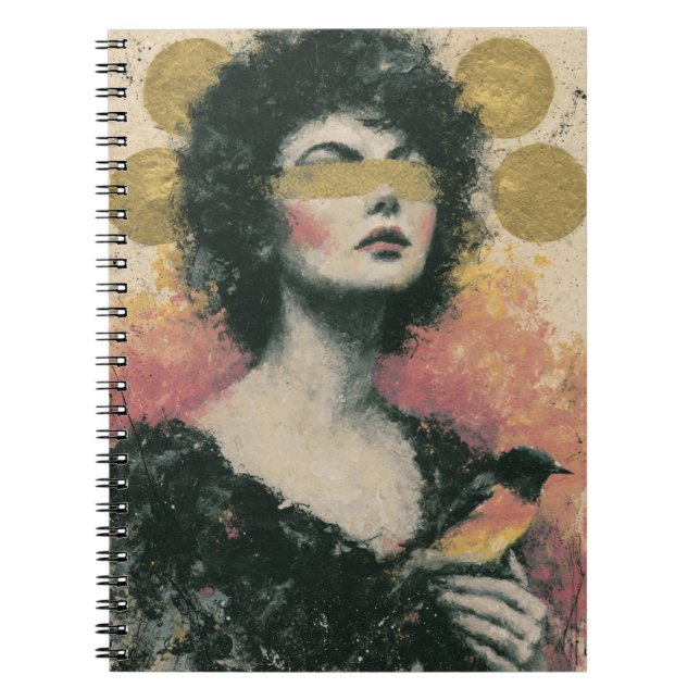 Frau und Vogel Mixed Media Collage Notizblock (Vorderseite)