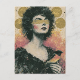Frau und Vogel Mixed Media Collage Postkarte