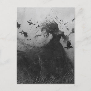 Frau und Vögel Schwarz und Weiß Postkarte