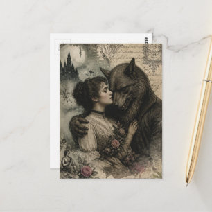 Frau und Werwolf verliebt Vintage Postkarte