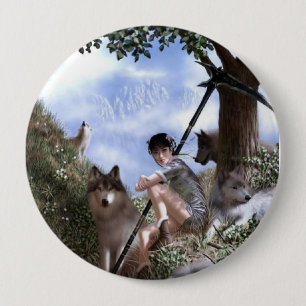 Frau und Wolf-Knopf Button
