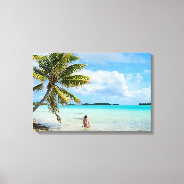 Frau unter einer Palme in der pazifischen Leinwand (Vorderseite)