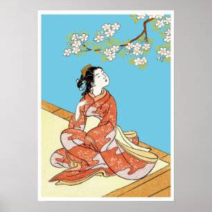 Frau unter Kirschblüten Poster