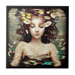 Frau unter Wasser, KI-Kunstwerk Fliese