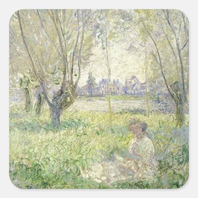 Frau unter Willows, Monet 1880 Quadratischer Aufkleber (Vorderseite)