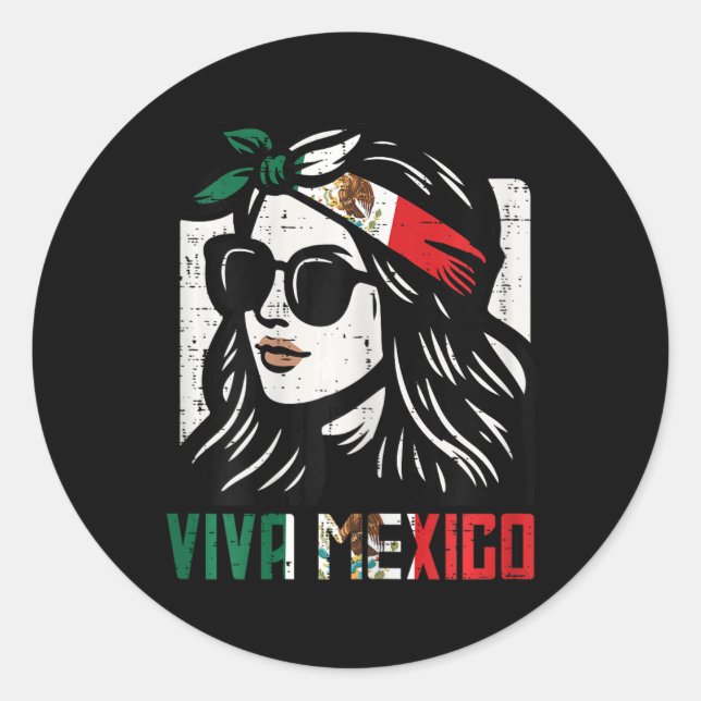 Frau Viva Mexiko Flaggenstaat Cinco De Mayo Mexika Runder Aufkleber (Vorderseite)