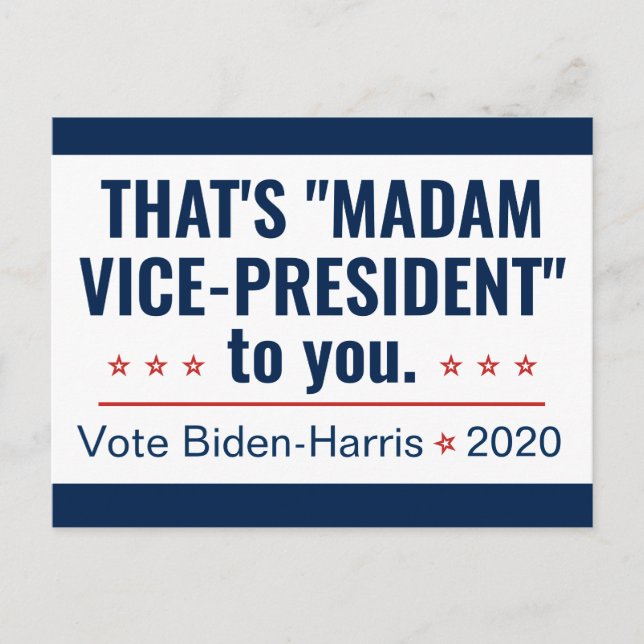 Frau Vizepräsidentin Kamala Harris Biden 2020 Postkarte (Vorderseite)