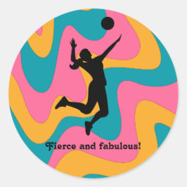 Frau Volleyball Player Beach Volleyball Runder Aufkleber