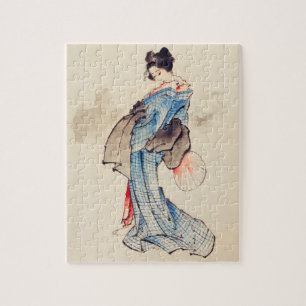 Frau Volllanges Portrait von Katsushika Hokusai Puzzle