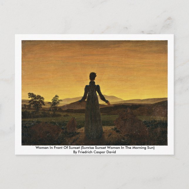 Frau vor Sonnenuntergang Postkarte (Vorderseite)