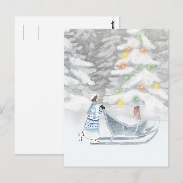 Frau Winter Festive Snow Christmas Wasserfarbe Postkarte (Vorne/Hinten)
