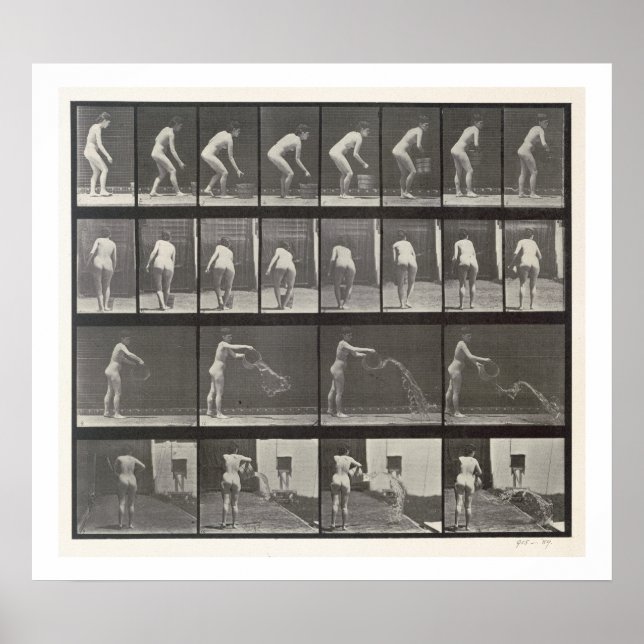 Frau wirft einen Eimer Wasser, Platte 401 aus ' Poster (Vorne)