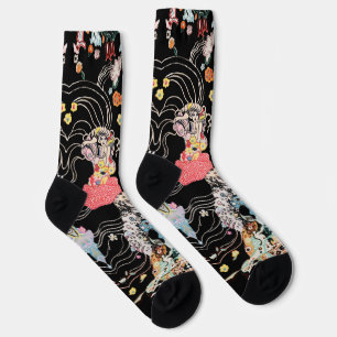 FRAU, ZENTAUR BLUMEN Schwarz Weiß Klimt Muster Socken