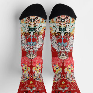 FRAU, ZENTAUR BLUMENMOTIV Rot Weiß Klimt Muster Socken