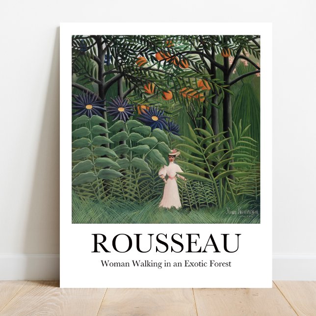Frau zu Fuß in einem exotischen Wald Henri Roussea Poster (Escape to Paradise: Rousseau's "Exotic Forest." Vivid art poster)