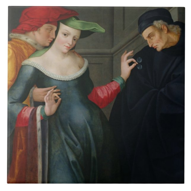 Frau zwischen zwei Alter Fliese (Vorderseite)