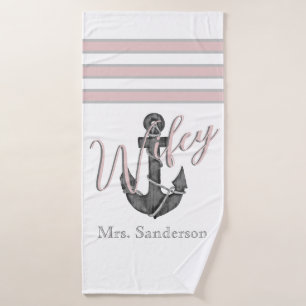 Frauchen Nautical Monogram Staubig Rose Pink Anke Badehandtuch