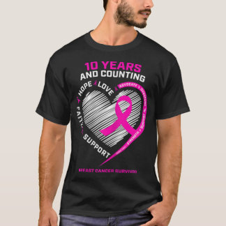 Frauen 10 Jahre Krebserkrankung Geschenke Rosa Bru T-Shirt
