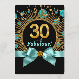 Frauen 30. Geburtstag Aquamarin Blue and Gold Glit Einladung