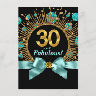 Frauen 30. Geburtstag Party Aquamarin Blau und Gol Einladung