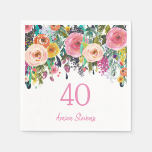 Frauen 40. Geburtstag Party Rosa Blume Peach Serviette