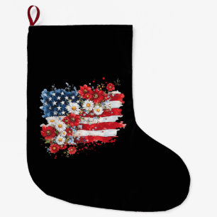 Frauen 4. Juli Blumen Amerikanische Flagge Wildblu Großer Weihnachtsstrumpf