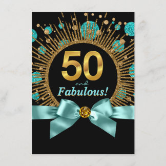 Frauen 50. Geburtstag Aquamarin Blau und Gold Einladung