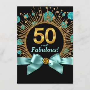 Frauen 50. Geburtstag Aquamarin Blue und Gold Einladung