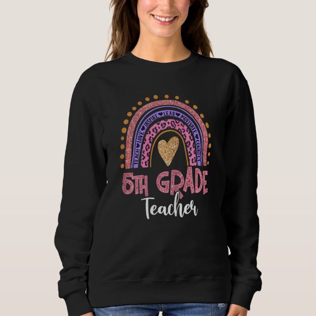 Frauen 5. Klasse Lehrer Leopard Pink Rainbow Zurüc Sweatshirt (Vorderseite)