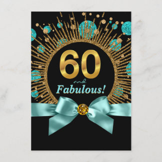 Frauen 60. Geburtstag Aquamarin Blau und Gold Einladung