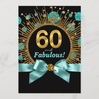 Frauen 60. Geburtstag Aquamarin Blue and Gold Glit Einladung