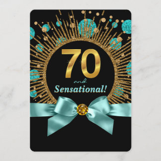 Frauen 70. Geburtstagsparty Blue and Gold Einladung