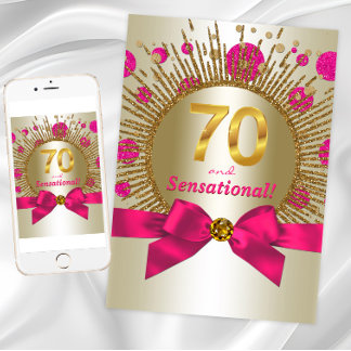Frauen 70. Geburtstagsparty Fuchsia Gold Einladung