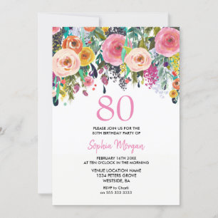 Frauen 80. Geburtstagsparty laden rosa Blume ein Einladung