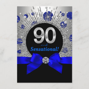Frauen 90. Geburtstagsparty Royal Blue and Silver Einladung
