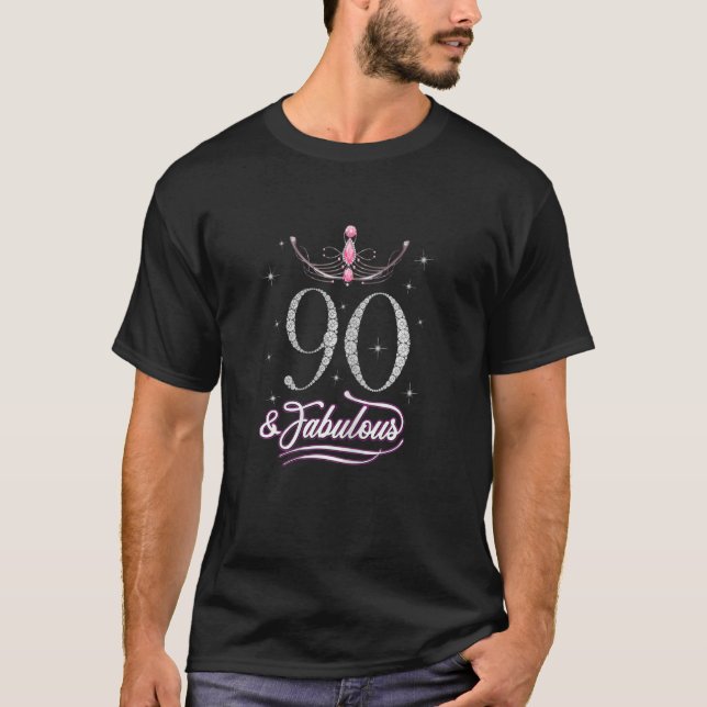 Frauen 90 Jahre alt Fabelous Diamond Crown Happy 9 T-Shirt (Vorderseite)