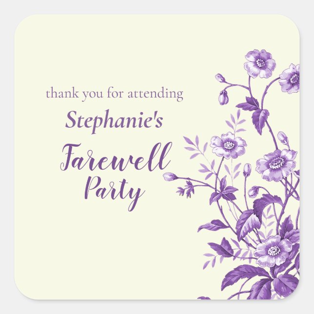 Frauen Abschied Party Lavendel Wildblume Quadratischer Aufkleber (Vorderseite)