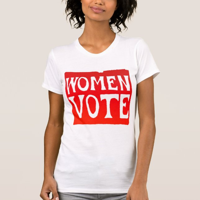 Frauen-Abstimmung - rasendes Rot T-Shirt (Vorderseite)