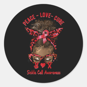 Frauen Afro Messy Bun Peace Liebe heilen Sichelzel Runder Aufkleber