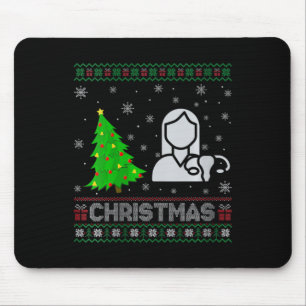 Frauen als Nurse Weihnachtsbaum leuchten hässlich Mousepad