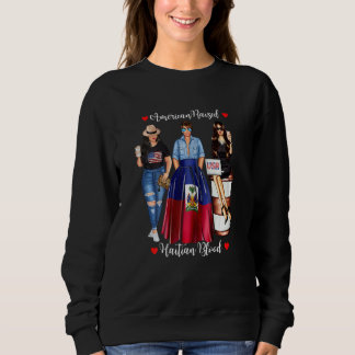 Frauen Amerikanisch Aufgezogen Haiti Blut USA-Flag Sweatshirt