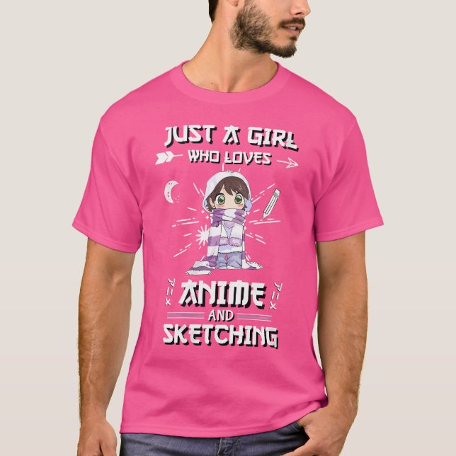 Frauen Anime Sketching nur ein Mädchen, das Anim L T-Shirt (Vorderseite)