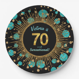 Frauen Aquamarin Blue Gold 70. Geburtstagsparty Pappteller
