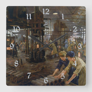 Frauen arbeiten in einer Munitionsfabrik WW1 1918  Quadratische Wanduhr