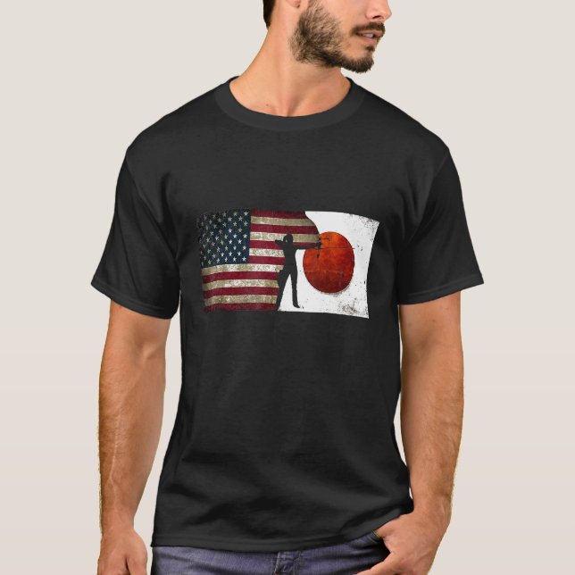 Frauen Archery USA Japan Flag Grunge erschüttert T T-Shirt (Vorderseite)