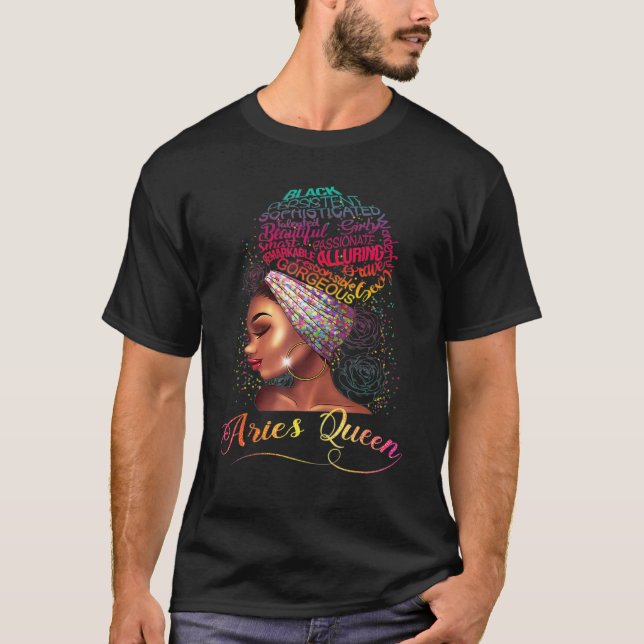 Frauen Aries Queen Afro Women März April Zodiac T-Shirt (Vorderseite)